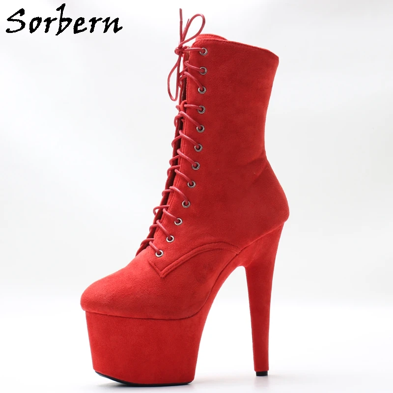 

Sorbern 17cm High Heel 7cm Platform Boots Female Short Booties Pole Dance Stripper Heels Lace-Up Closed Toe Custom Colors