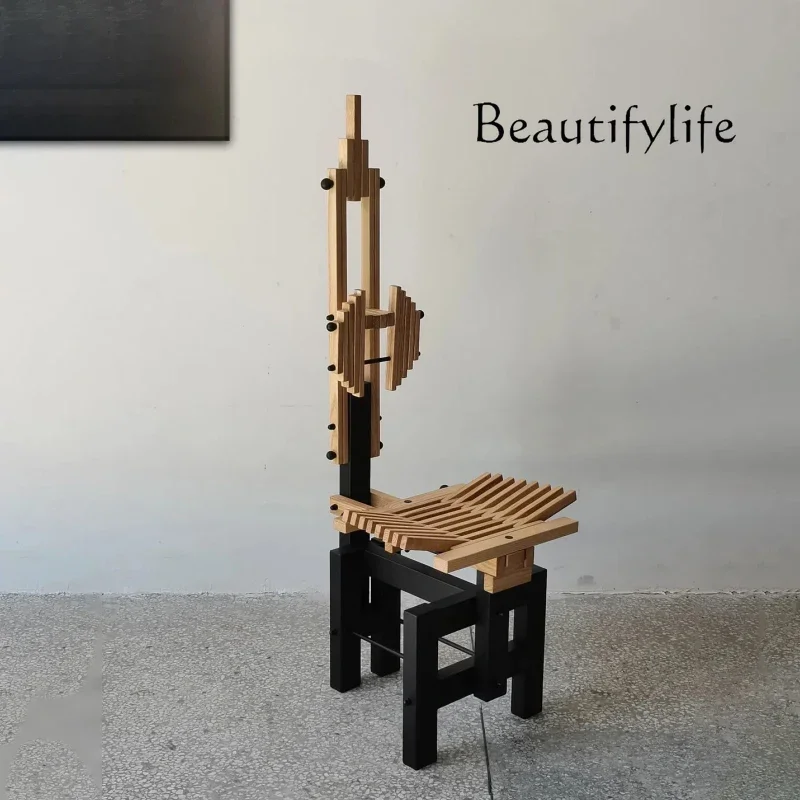 X40 Medieval Creative Building Block Chair Designer Art Architectural Style Sculpture Solid Wood Model Room Leisure Decoration C