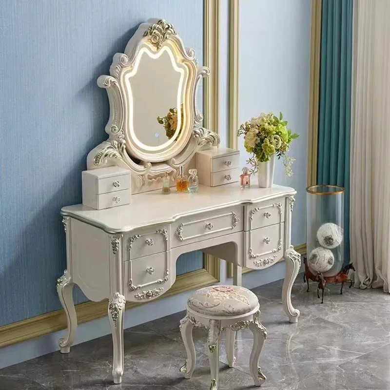Led Light Organizer Dressing Table Desings Nordic Wooden Makeup Dressers Mirror Luxury