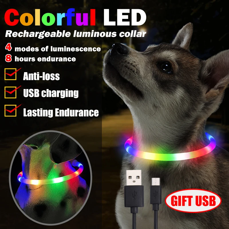 

Led Pet Collar Dog Colorful Light-Up Collar Free Cut Night Light Dog Walking Lights Flashing Neck Scarf Usb Charging
