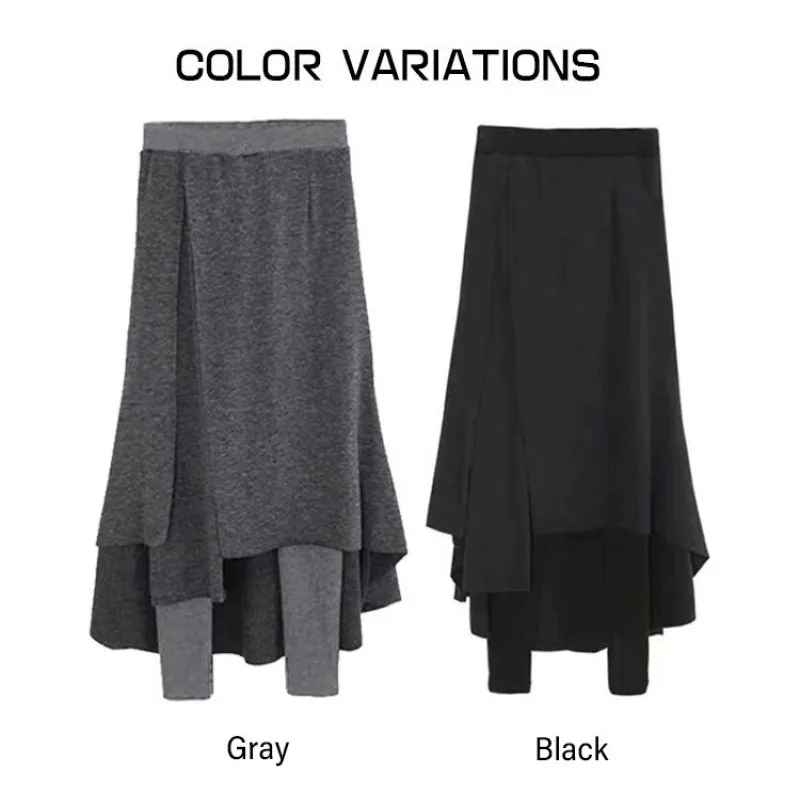 Women\'s Irregular FakeTwo-piece Leggings Skirt Thickened Warm Skirt One-piece Pant Skirt Irregular High Elastic Women\'s Culottes