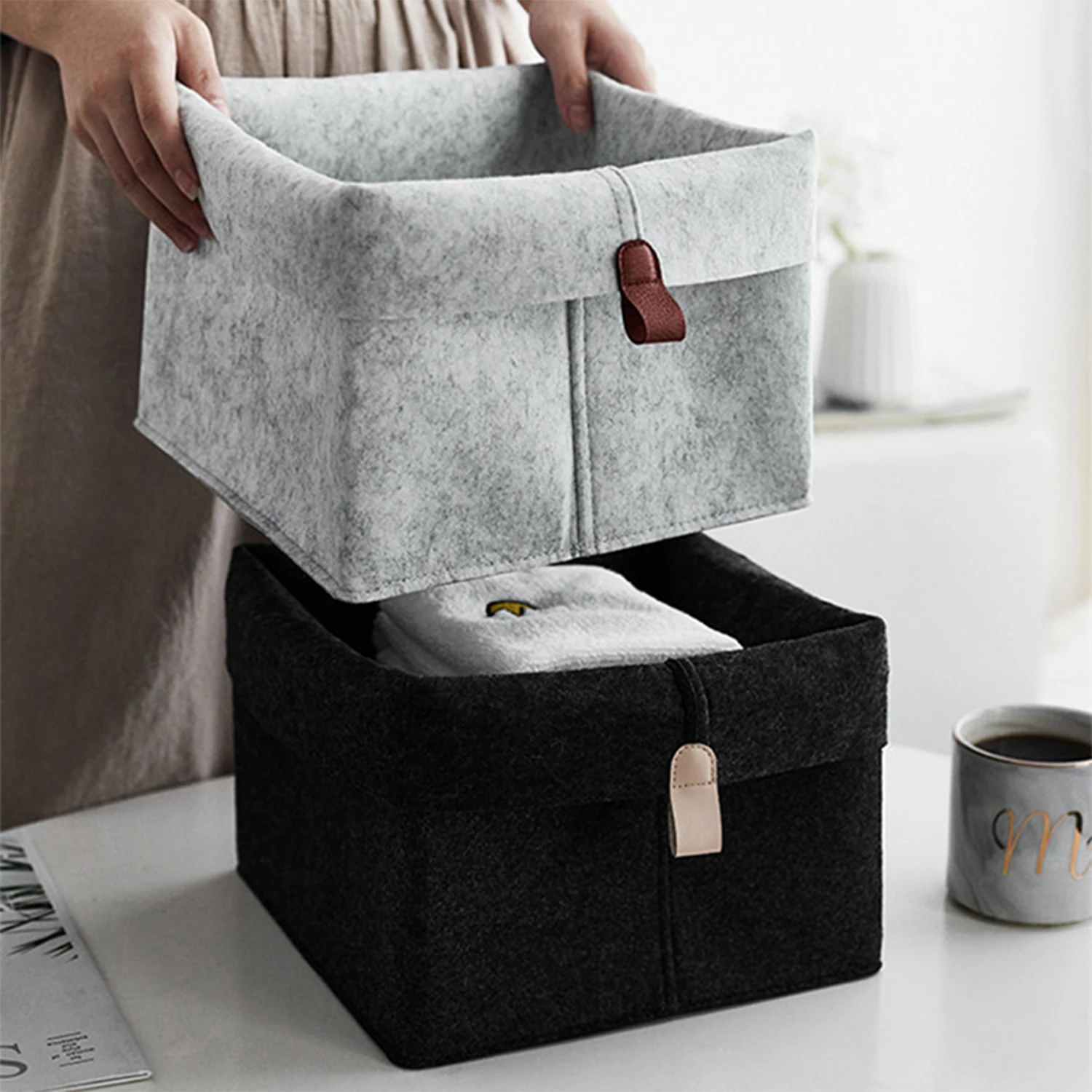 Nordic felt storage basket living room coffee table black gray sundries storage basket cloth felt storage box bedroom socks