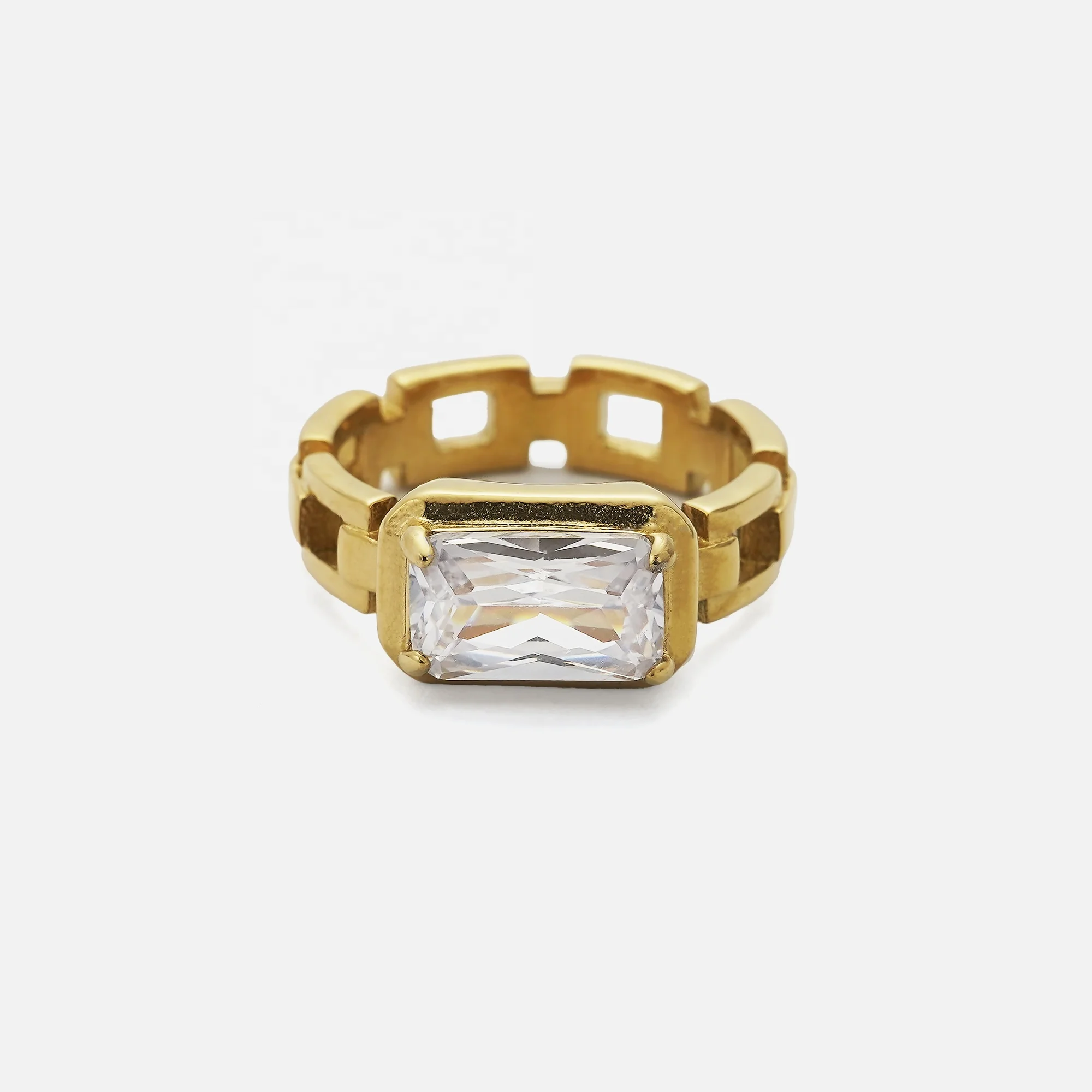 

DASEIN Summer New Vintage Court Square Clear Zircon Ring Ins Trendy 18k PVD Gold Plated Stainless Steel Luxury Jewelry Gift