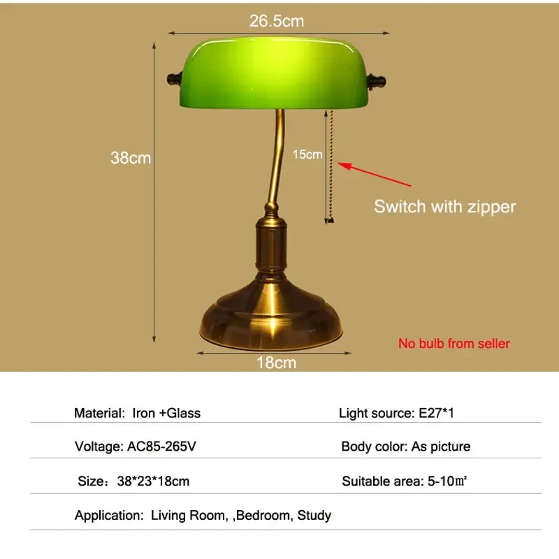 American style Antique Bank Table Lamp Glass Retro European Office Desk Lamp Living Room Bedroom Bedside Decorative Lamp