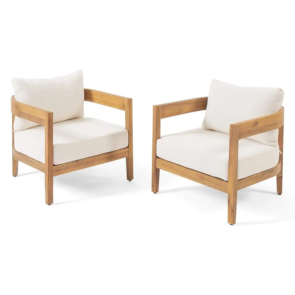 

312395 Alfy Outdoor Club Chair With Cushions (Set Of 2), Teak Finish, Beige