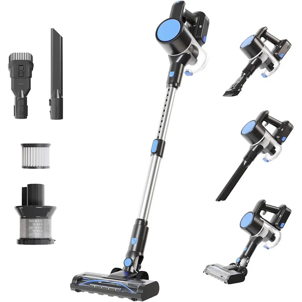 Lightweight Stick Vacuum Cleaner with Anti-Allergen and LED Lights, Powerful Rechargeable Cordless Cleaners for Hardwood and Car