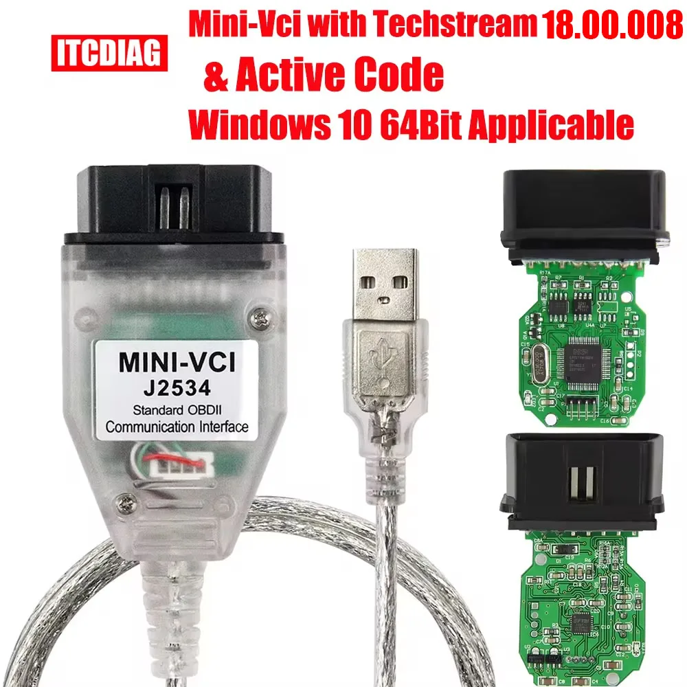 

Techstream V18.00.008 MINI VCI MINIVCI J2534 OBD2 Diagnostic Cable For Toyota With Software Link and Active Code Win10 64bit Tis