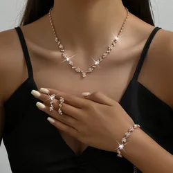 BLIJERY NEW rose gold color Rhinestone Wedding Jewelry Sets for Women Crystal Necklace Earrings Bracelet Bridal Jewelry Sets