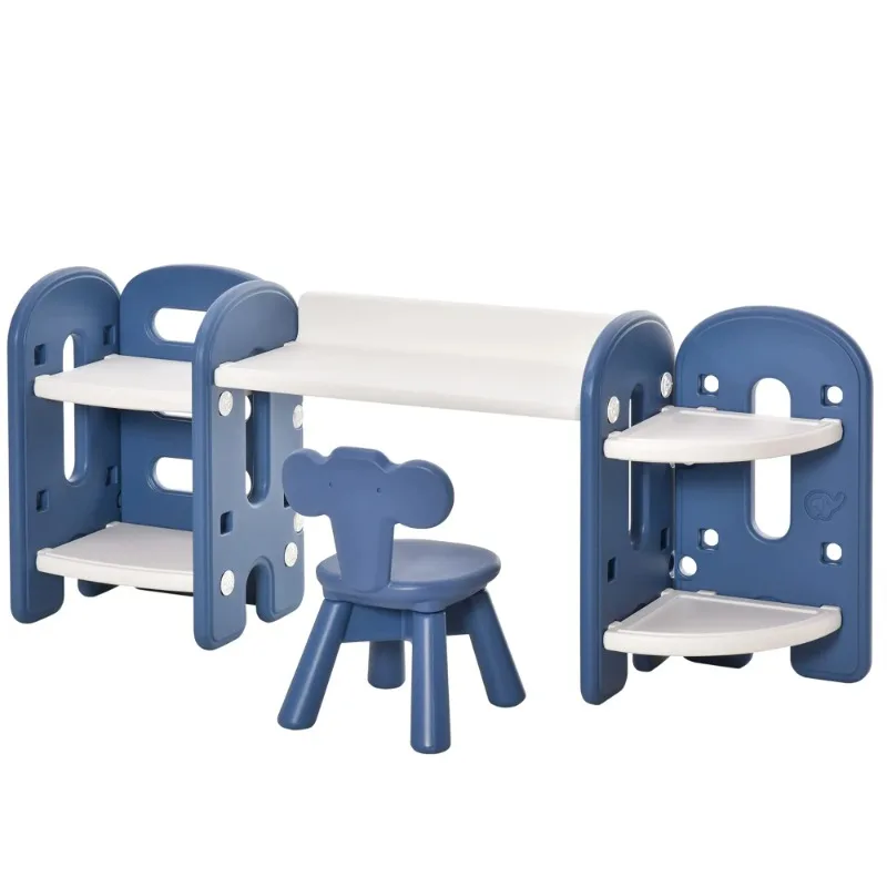 

ABST Children's Desk Set Contain 1 Table With Storage Space and 2 Chairs Children to Learn Draw Read Plastic Table and Chair Set