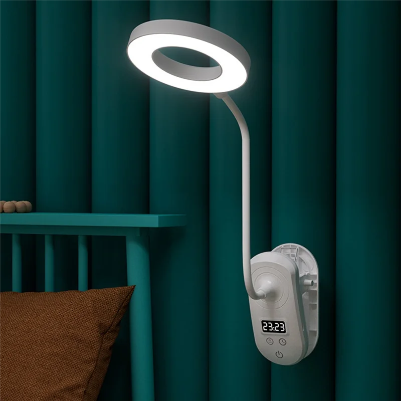 

ABMH-Clip LED Desk Lamp Eye Protection Study With Clock Student Dormitory Desk Lamp Bedroom Bedside Lamp