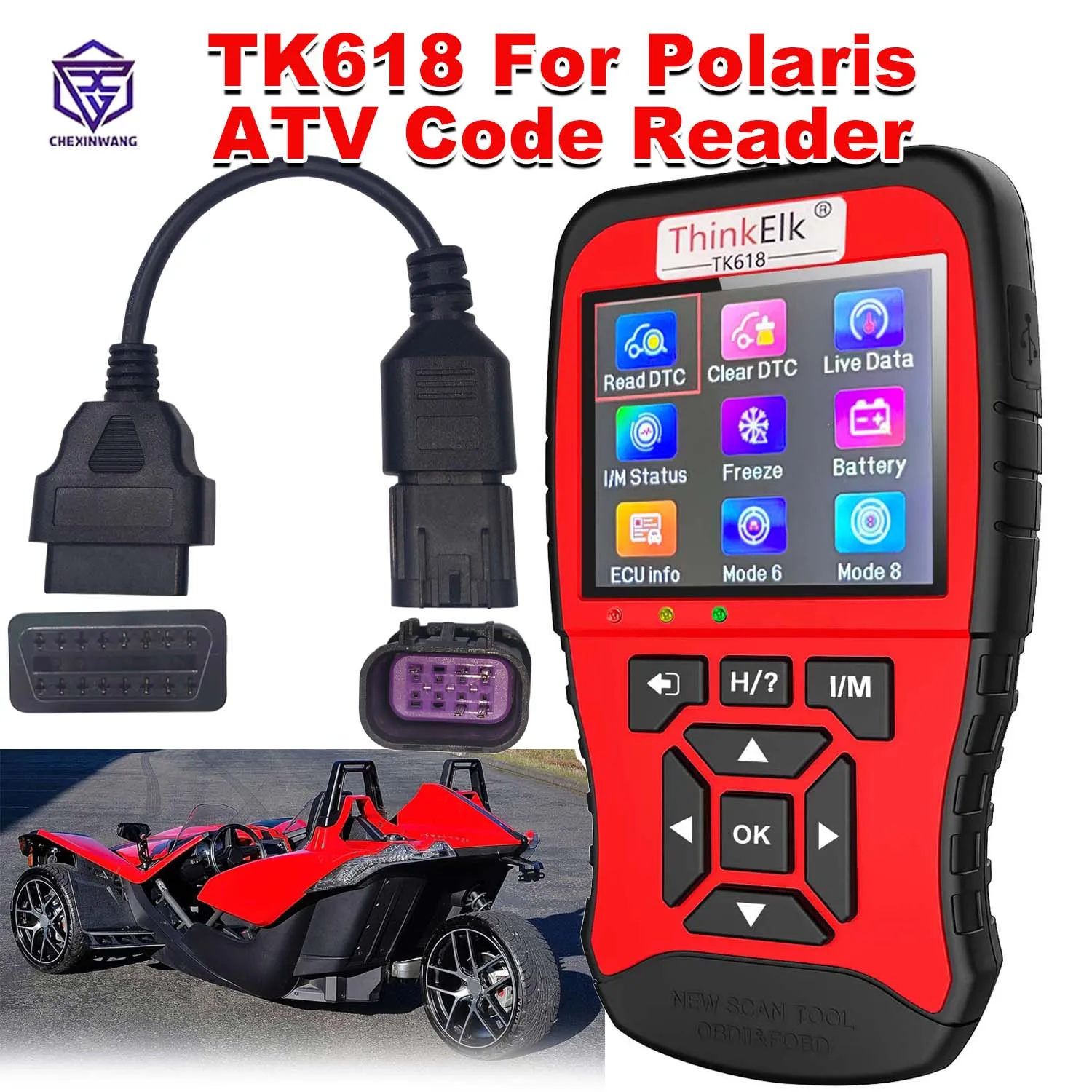 

Для Polaris ATV считыватель кодов ThinElk TK618 OBD2 диагностический сканер для Sportsman/RZR/Ranger/General/ACE/Slingshot 8-контактный разъем