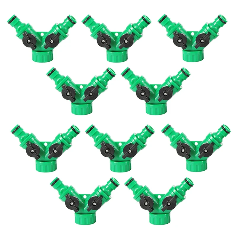 

10Pcs Garden Irrigation Y-Shaped Water Splitter 20/25Mm Female Thread 2Way Water Valve Green