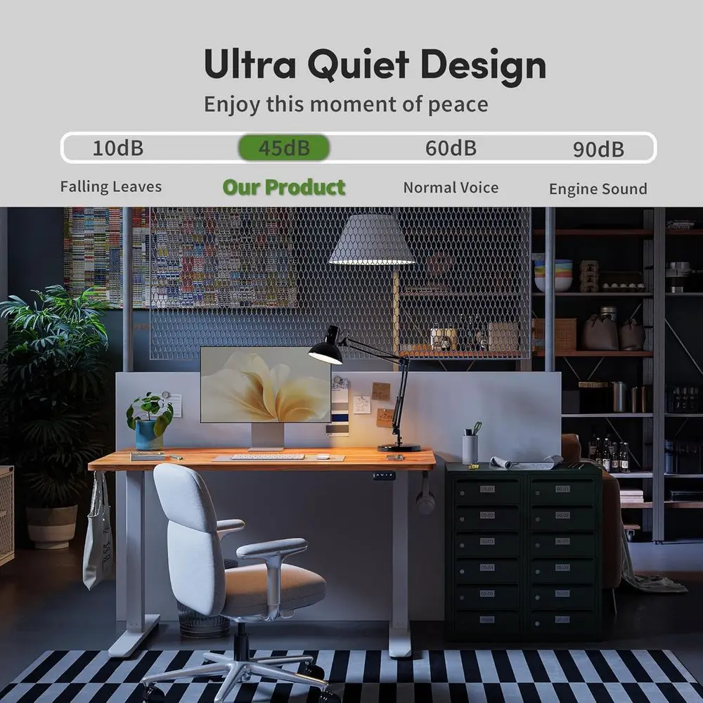 โต๊ะทำงานไฟฟ้าปรับระดับความสูงได้ ขนาด 55x24 นิ้ว แผ่นไม้ประกบ โครงสีขาว ท็อปโต๊ะสีน้ำตาลเรียบง่ายสำหรับโฮมออฟฟิศ