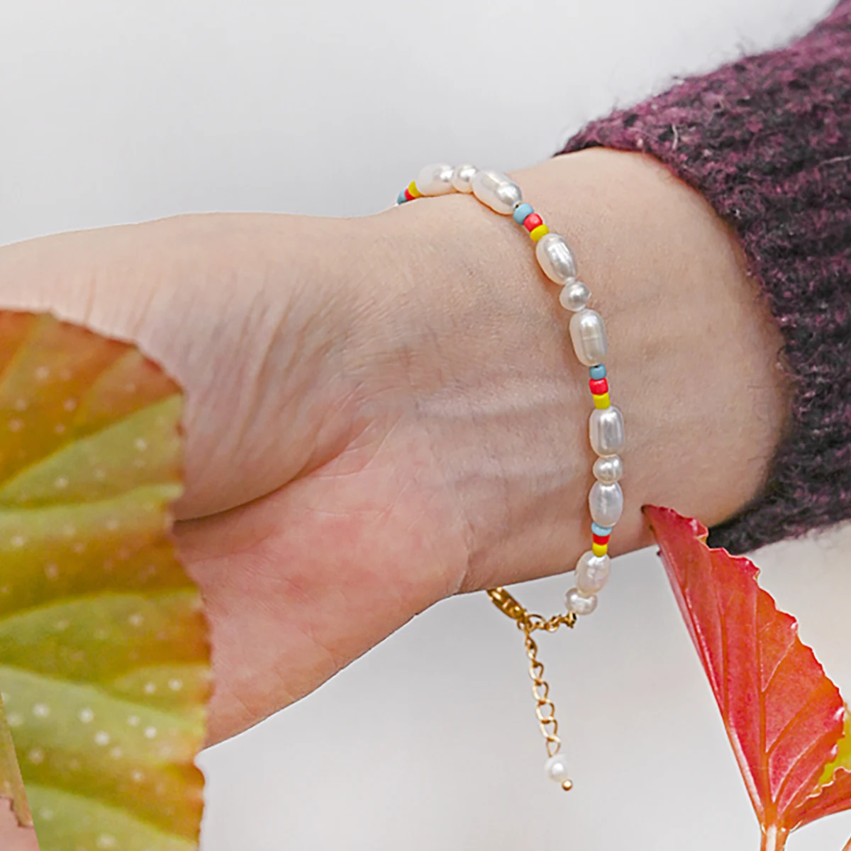 

Natural Pearl Bracelet Bohemian Colored Rice Bead Bracelet Creative Design Bracelet Wedding Jewelry Accessories