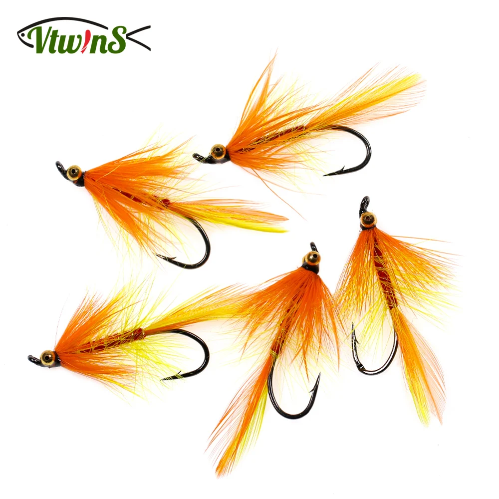

Vtwins Metal Bead Chain Eyes Salmon Steelhead Flies Bass Pike Fly Rooster Saddle Hackle Wet Flies for Trout Fishing Lures Baits