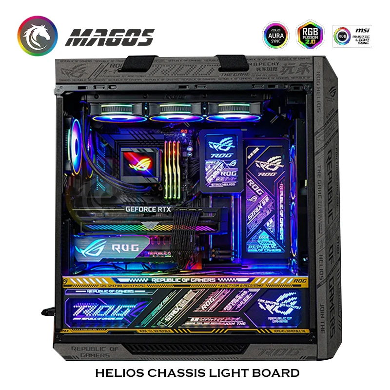 PC Case Panel RGB Light Board Backplate For Asus ROG Strix Helios Case,Support M/B SYNC,5V ARGB LED UV Mirror Figure Decoration