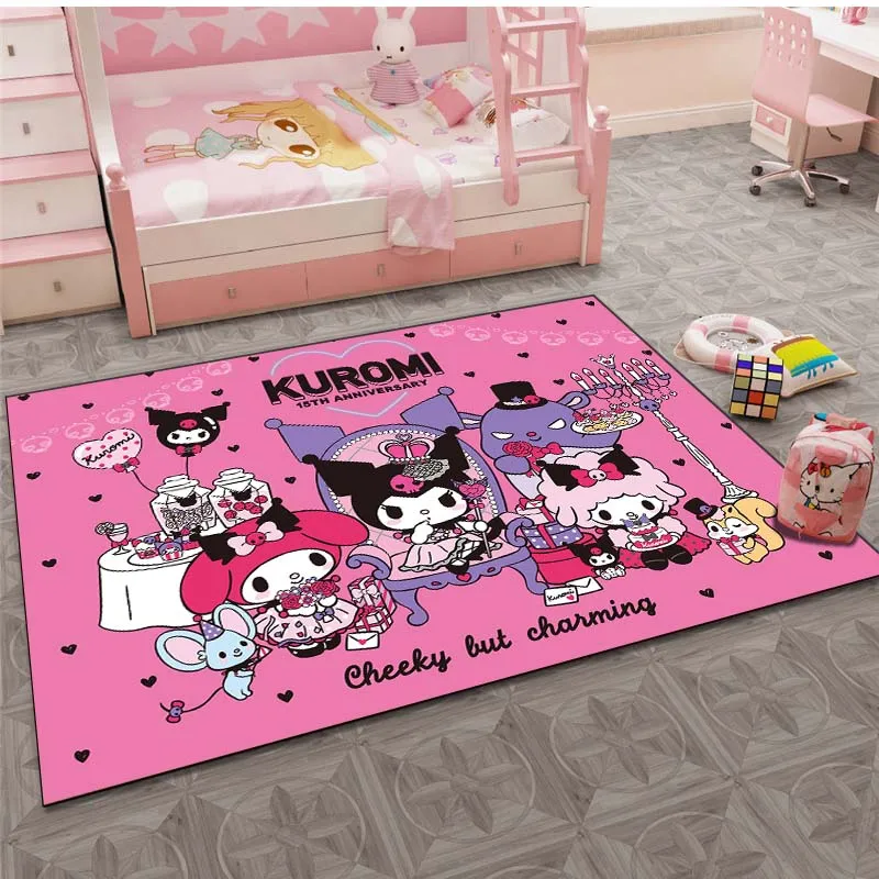 Sanrio  Kuromi Kawaii Cartoon Pattern Living Room Bedroom Carpet Bedside Floor Mat Area Rug Kid's Room Girls Room Pink Decor Mat