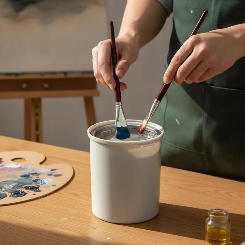 Portable Leak Proof Brush Cleaner With Lid Filter For Adults Oil Watercolor Acrylic Painting