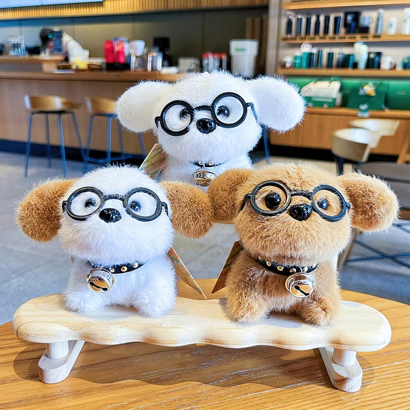 1/6 Uds. Nuevas gafas creativas de felpa de dibujos animados Bichon Frise llavero colgante lindo cachorro de dibujos animados muñeca chica bolso colgante regalo