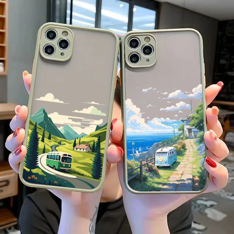 Mountain Flower Scenery Case For iPhone 14 13 12 11 Pro Max Mini X Xs XR 7 8 Plus SE2 Siliconef Bumper Clear PC Hard Cover Funda image 4