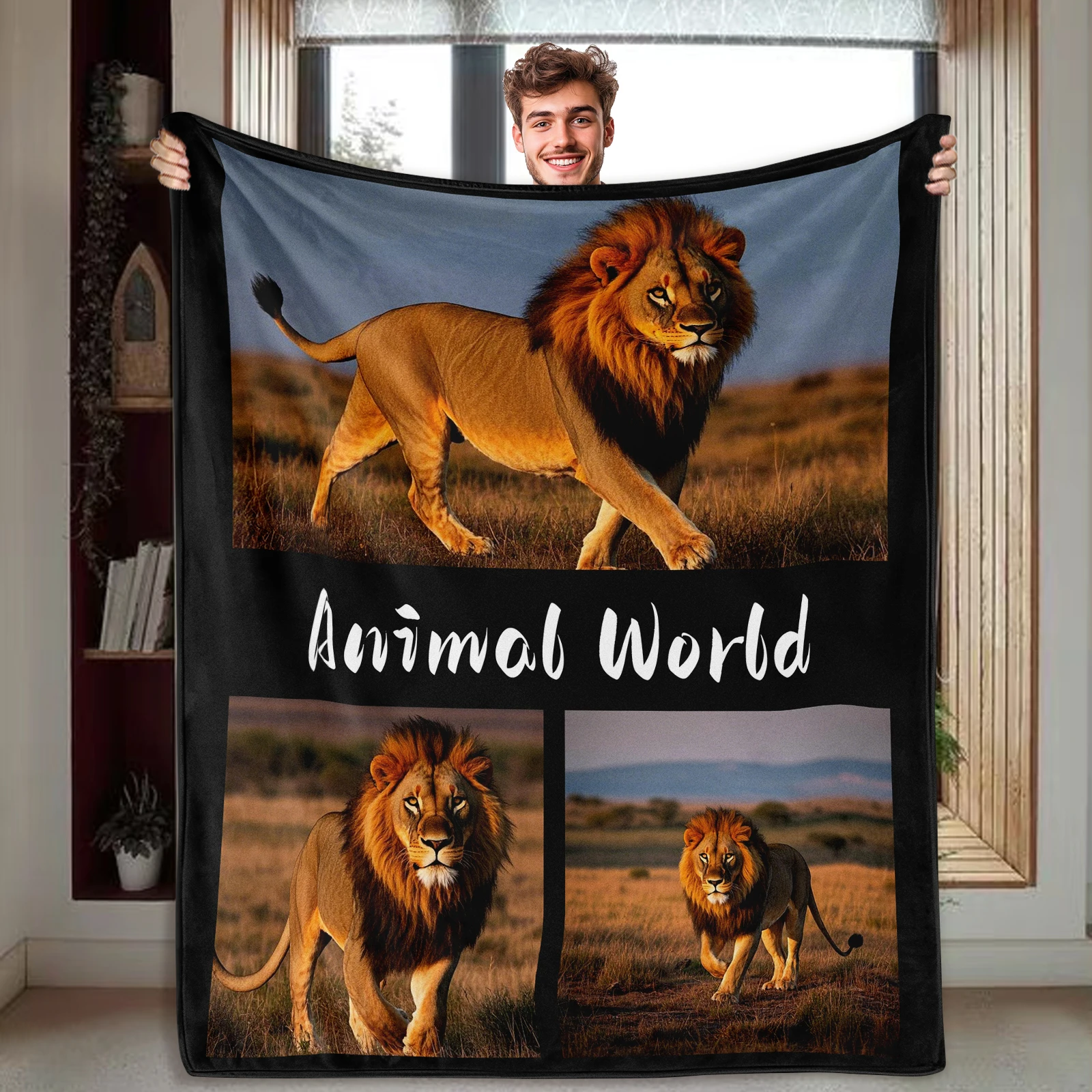 Lion Blanket Personalization Home Decoration Animal World Customized Image Multipurpose Film Blanket Suitable for Child Neighbor