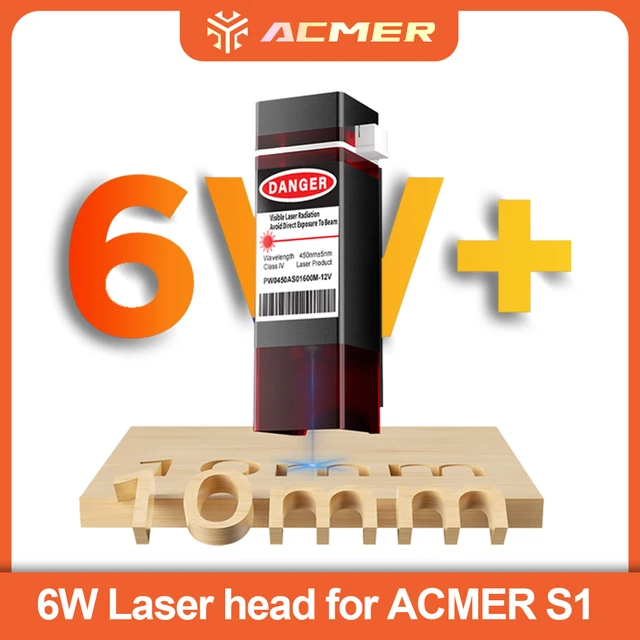 Głowica laserowa ACMER S1 6W, używana do zwiększania mocy wyjściowej lasera maszyny grawerującej laserowo, zestaw modułów laserowych 6W, odpowiednia do aktualizacji użytkownika S1