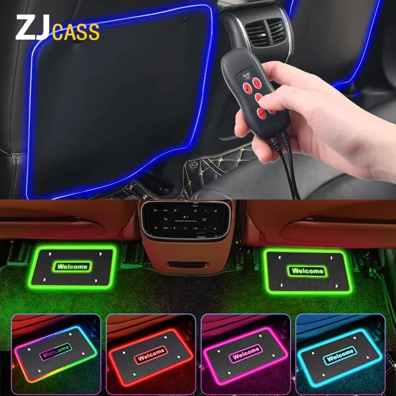 2pc PU Leather Car Seat Back Protection Pad With Voice Control USB Ambient Light Child Anti Kick Mat Interior Styling Accessorie