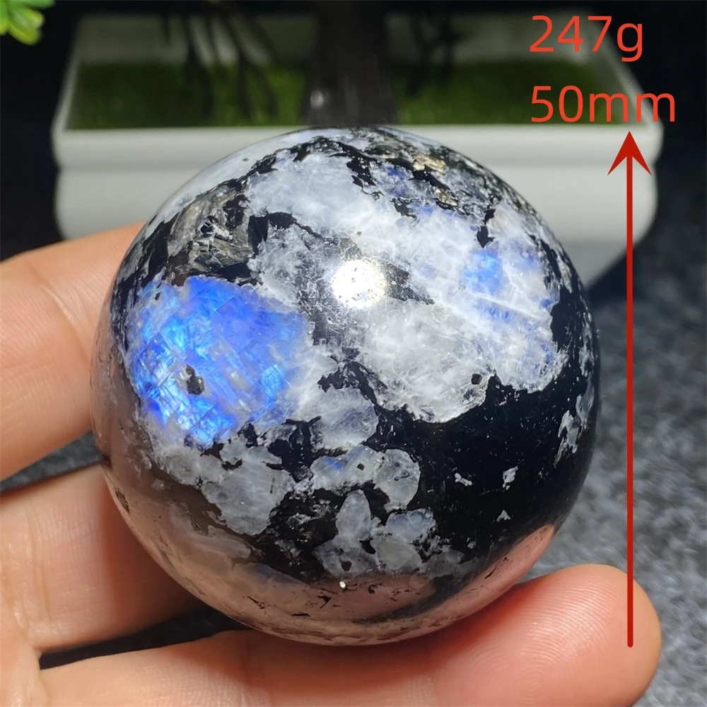 1pc Natural Moonstone Black Tourmaline Gem Energy Sphere Reiki Therapy Polished Crystal Ball Office Home Decor Crafts Holiday Gi