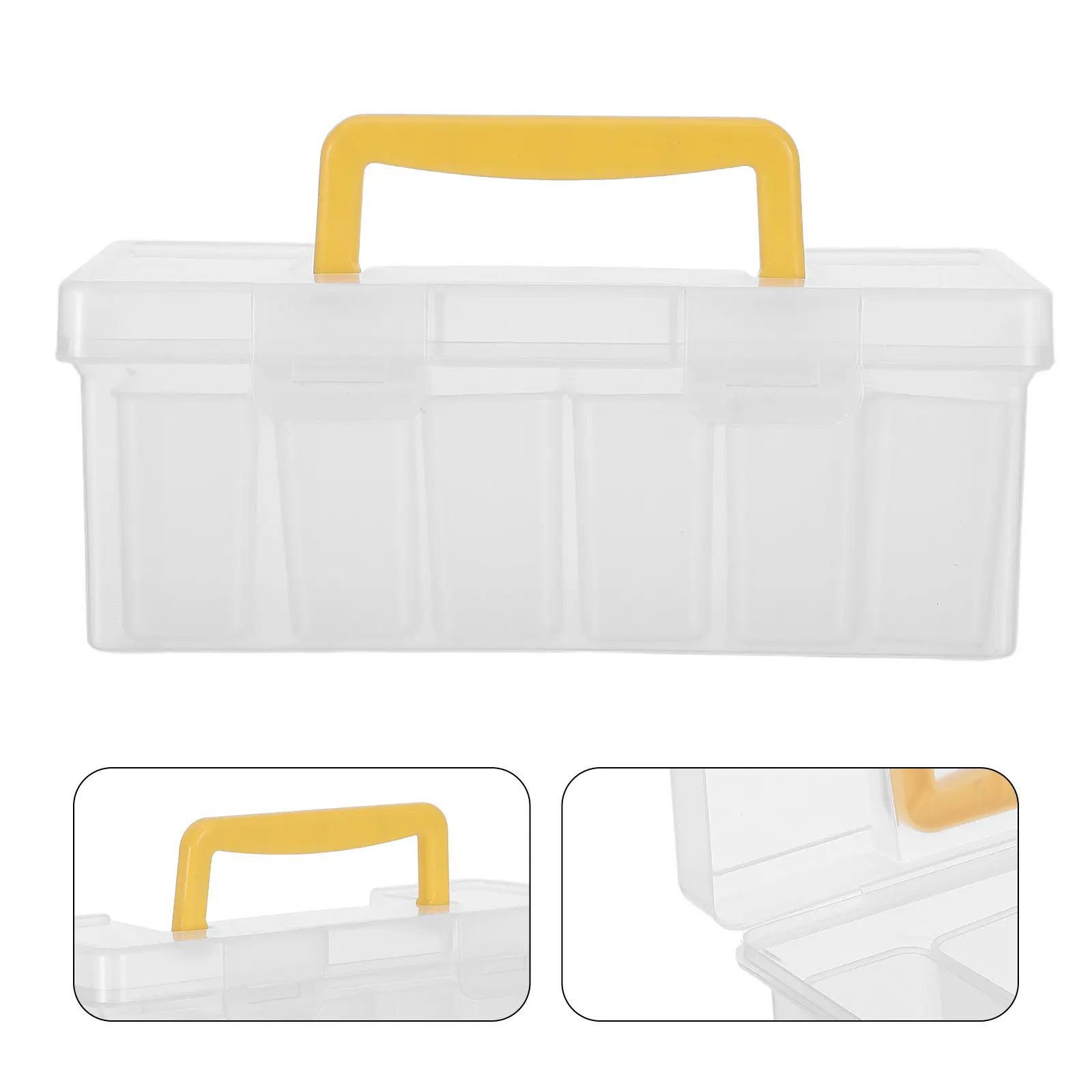 Small Parts Organizer Portable Hardware Storage Box 6 Removable Compartments Carry Handle Clear Toolbox for Screws Nails Bolts