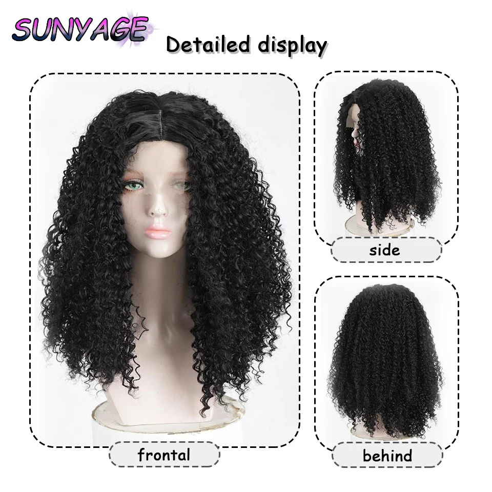 SUNYAGE wig renda depan Eropa dan Amerika roll kecil rambut keriting pendek mode Afrika afro serat kimia penutup kepala penuh