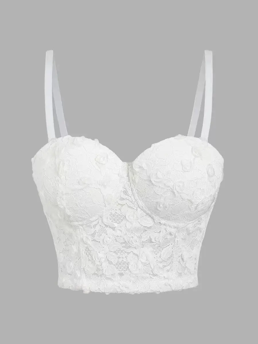 

French high-end women's petal hand-embroidered pure desire camisole, retro women's high-end fashion and elegant fishbone bra