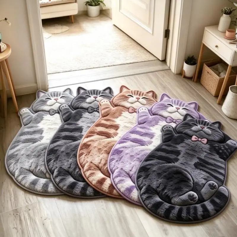 Cute Cartoon Lazy Cat-shaped Rug Fun Creative Home Decor For Bedroom Beside Floor Mat Entrance Bathroom Washable Soft Carpet