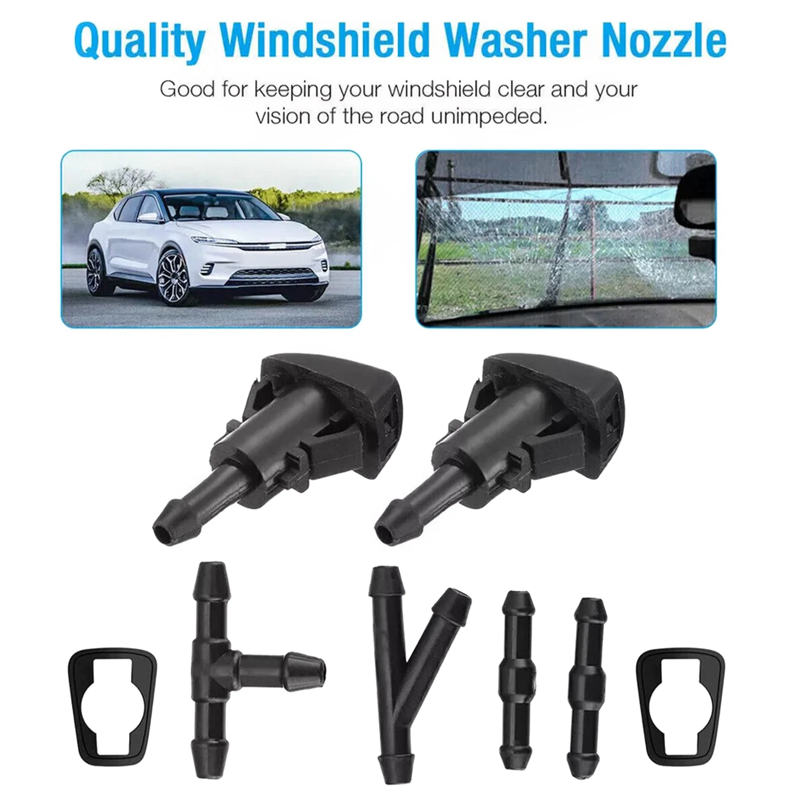 1 Set Windshield Wiper Sprayers + 2-meter Hose Kit For 2004-2009 Dodge Durango 5303833AA