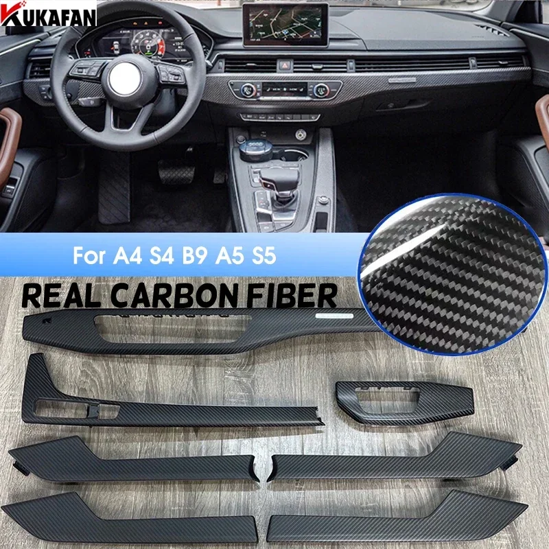 7PCS Car Central Console Gear Shift Air Vent Outlet Frame Interior Door Panel Trim Carbon Fiber For Audi A4 B9 S4 A5 S5 2017-22