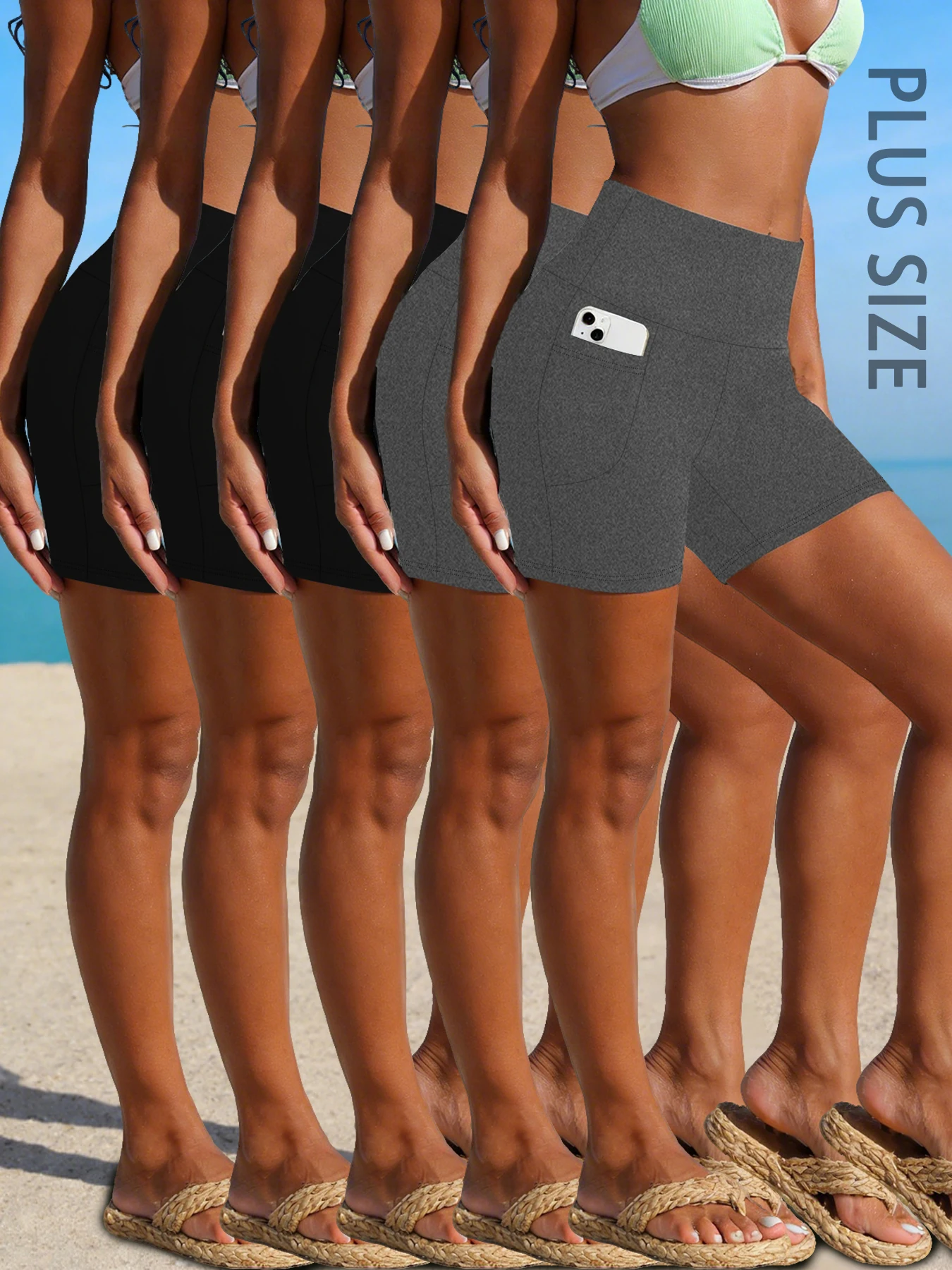 

Набор из 5 штук: супермягкие шорты для йоги больших размеров для женщин, с высокой талией, карманами, эффектом утягивания живота, не просвечивают.