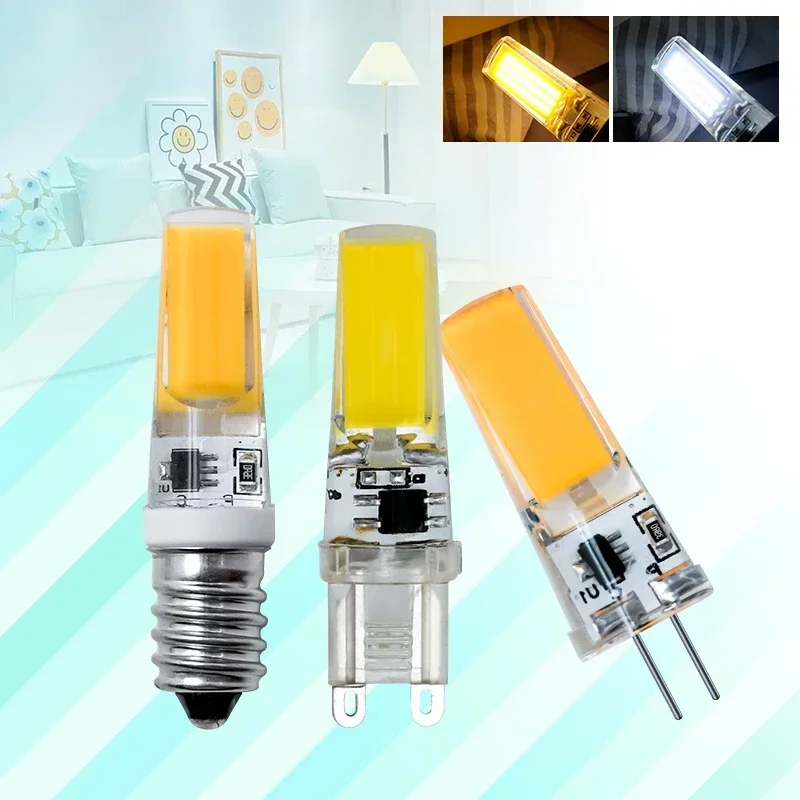 G4 bola lampu Halogen LED COB, 3W 6W AC/DC 12V G9 E14 LED COB 6W 220V pengganti bohlam lampu Halogen untuk dekorasi lampu sorot