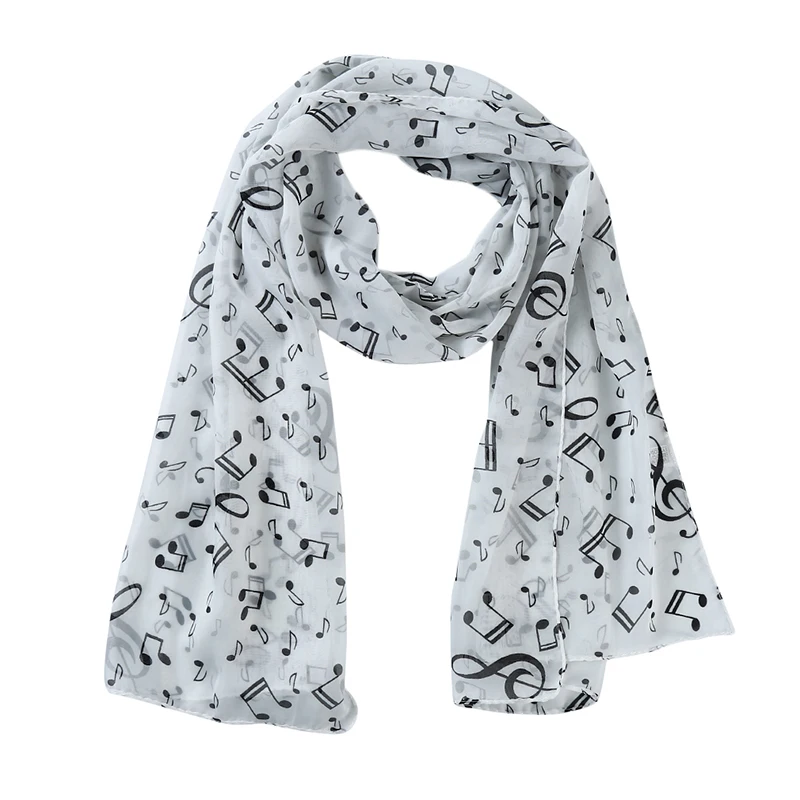 Ladies Summer Scarves Lady Musical Note Print Chiffon Neck Scarf Shawl Soft Scarves High Quality Fabulous Elastic