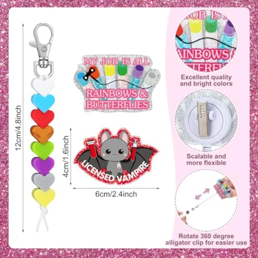 8 Pcs Phlebotomist Nurse Accories Set Order of Blood Draw Beads with Reference Card Nurse Badge Reel Holder Phlebotomist Card H