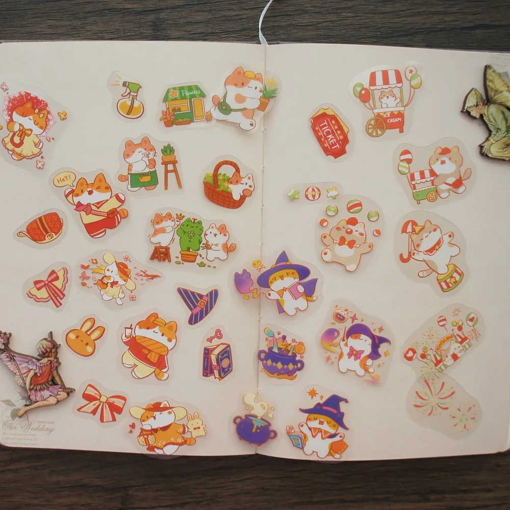 

44pcs Magic School Cat Study Travel World Style Sticker Scrapbooking DIY Gift Packing Label Decoration Tag