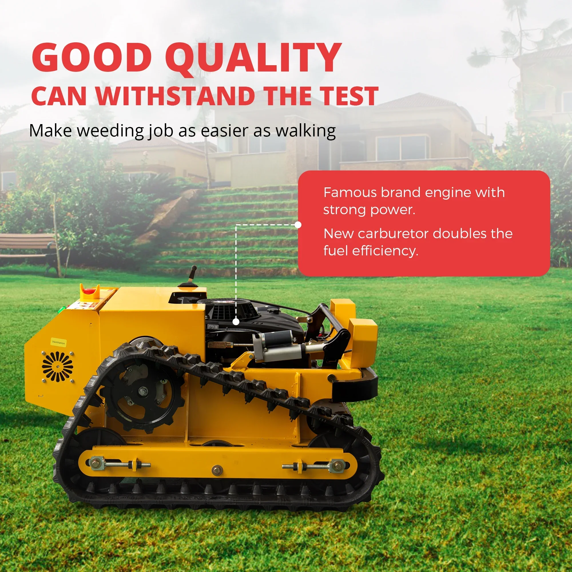 جزازة العشب RC شديدة التحمل مع سرعة 5 كم/ساعة، ومحرك 224 سي سي، وبداية ذكية عن بعد ووظيفة إيقاف الطوارئ