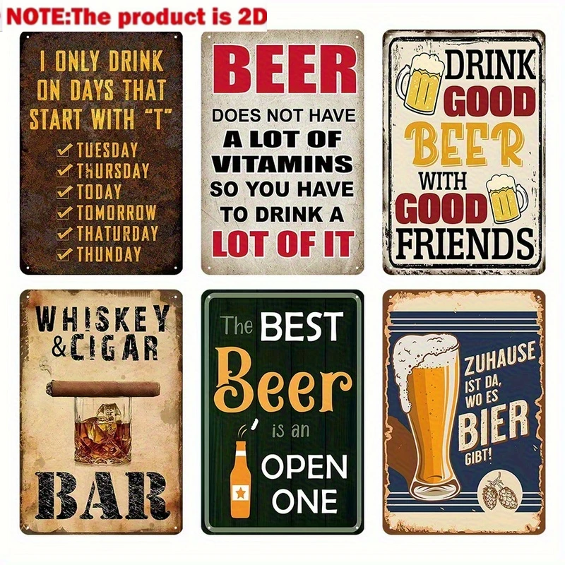 Retro Beer Wooden Sign Set - 6pcs Set - Retro Wall Decor, Suitable for Bars, Pubs, And Restaurants, Featuring Humorous Phrases,