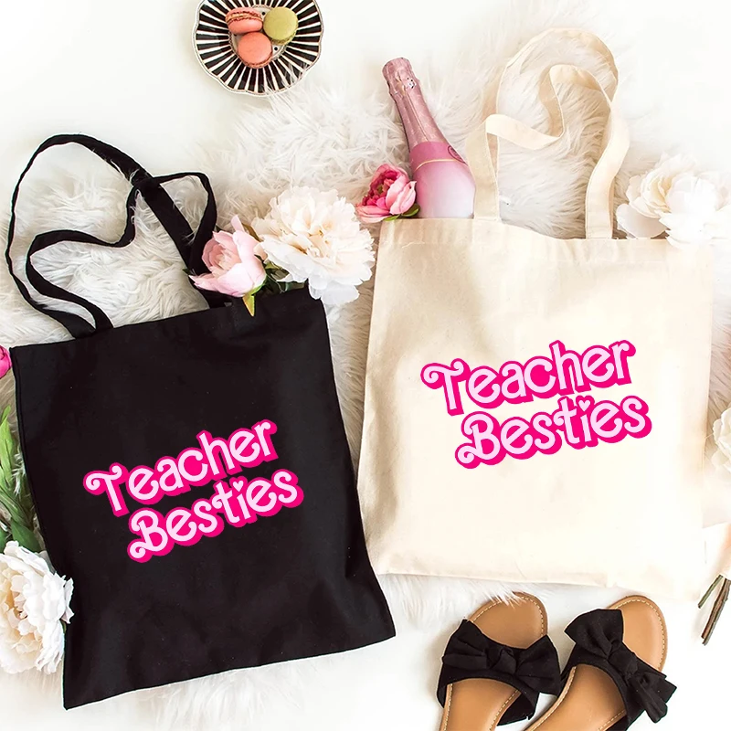 Women's Handbags Teacher Besties Matching Gift Canvas Shopping Bag Best Friends Besties Beach Tote Bags Retro Handbags Purse