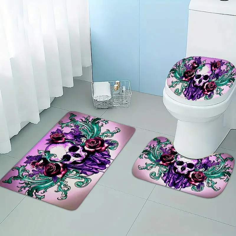 3pcs Halloween home bathroom floor mats Bath mat SSkull bathroom accessories rug Toilet mat Bathtub anti-slip carpet