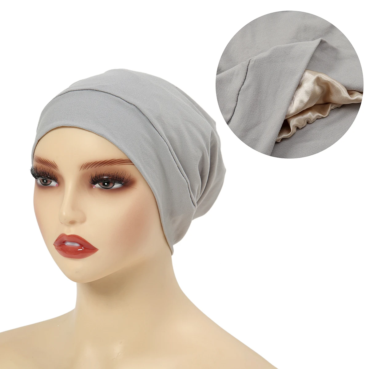 Satin Lined Hijab Cap Bonnet Hair Cap Double Layer Sleep Night Cap Head Cover Muslim Fashion Jersey Hijab Cap Islamic Head Wear