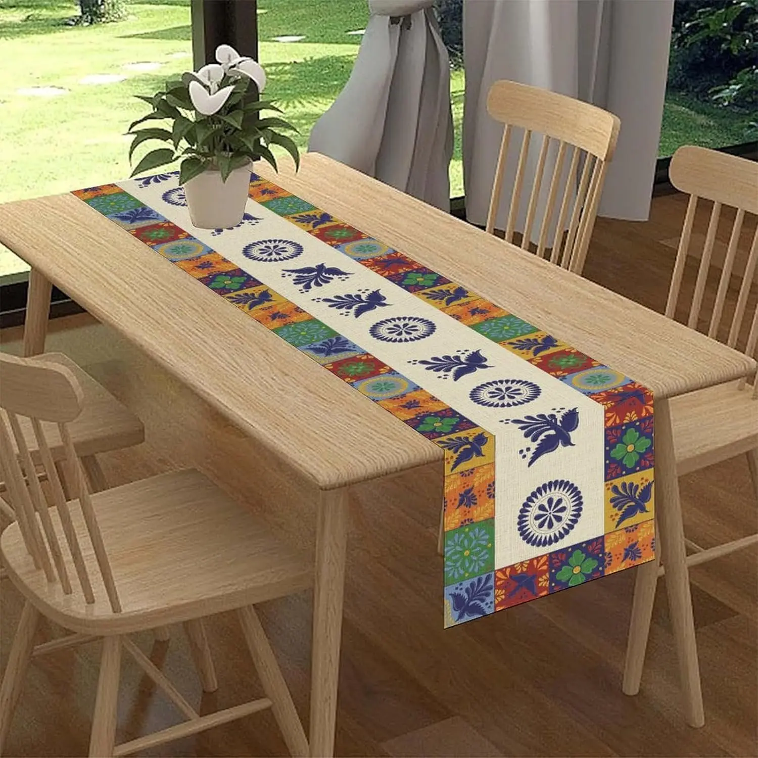 Runner da tavolo messicano Dia De Los Muertos Decorazione Fiesta Floreale Uccello Talavera Piastrelle in ceramica Cucina Tavolo da pranzo Runner Decorazioni per feste