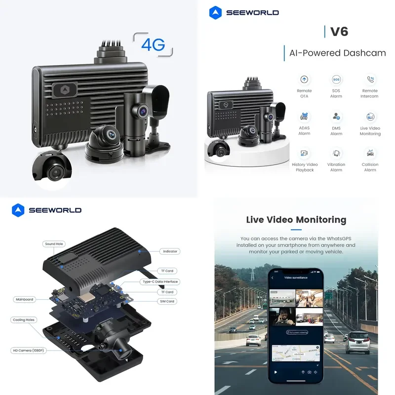 2026 Hot Sale 4 Lens Channel Ai Dash Cam Voiture 4G Vehicle Video Recorder for Asset Monitoring Dual Angle 1080p