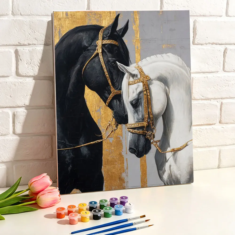 Painting By Numbers Canvas Painting Black Gold White Horse Animal Diy Crafts Handmade Picture Paint Holiday Gift