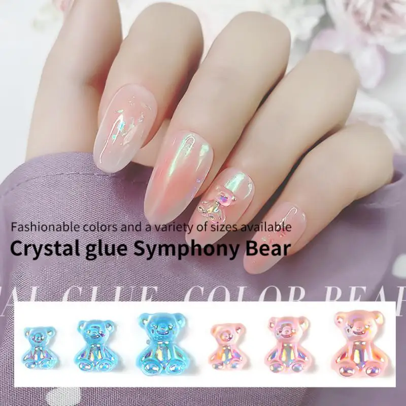 Cartoon Crystal Bear Nail Art Rhinestone Accessories Silicone Jelly Carved  Manicure Candy Color Bear Nail Art Decorations