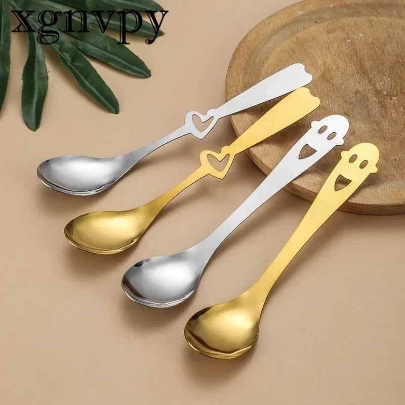 xgnvpy Stainless Steel Coffee Scoop Hollow Heart Smile Face Ice Cream Spoon Wedding Souvenir Gift for Home Kitchen Kids