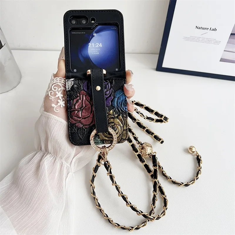 

Регулируемый кросс-боди чехол для телефона Samsung Galaxy Z Flip 6 5 4 3 Flip6 Flip5 Flip4 Flip3, ремешок на запястье, кожаный защитный чехол